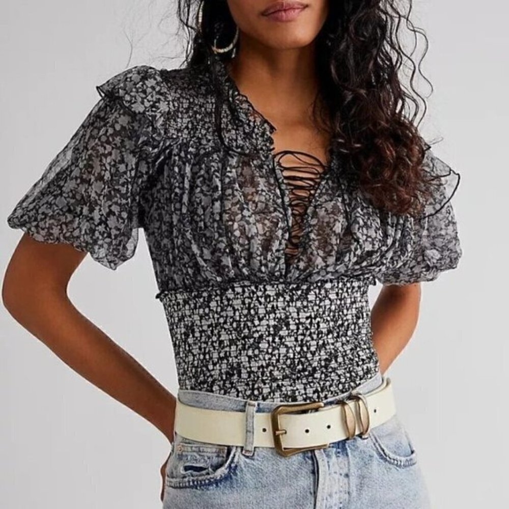 NEW Free People Floral Beatrice Smocked Top Size XS